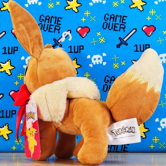Jazwares Pokemon Eevee With Red Ribbon 7" UltraSoft Christmas Holiday Plush NWT - Picture 3 of 7